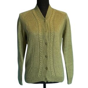 DIY Cardigan Sweater Raglan Sleeve Green Mohair Vintage Look S XS